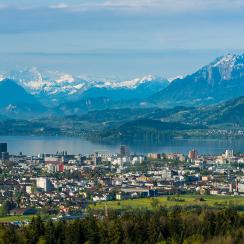 Canton of Zug, view towards the city and the alps