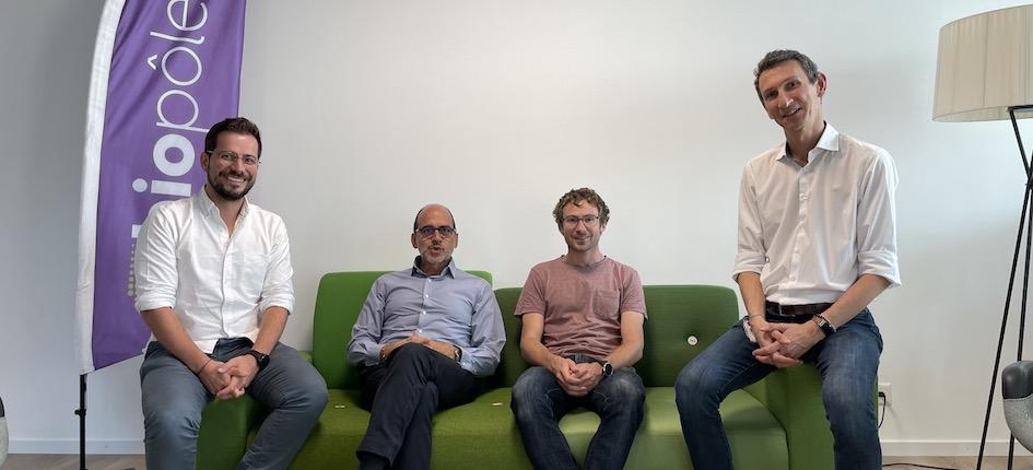 From left to right: Nicolas Weber, CEO of Voltiris, Nasri Nahas, CEO of Biopôle SA, Jonas Roch, CTO of Voltiris and Pierre-Jean Wipff, Innovation and Partnerships Director at Biopôle.