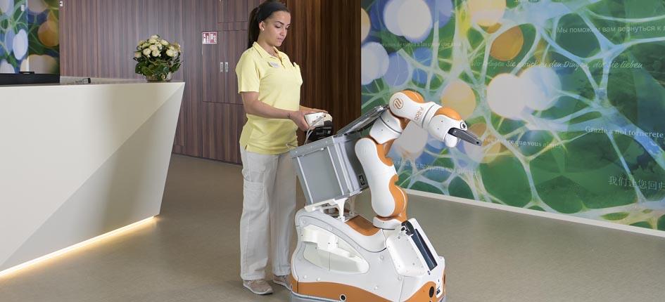 Lio the robot at work. Image credit: F&P Robotics