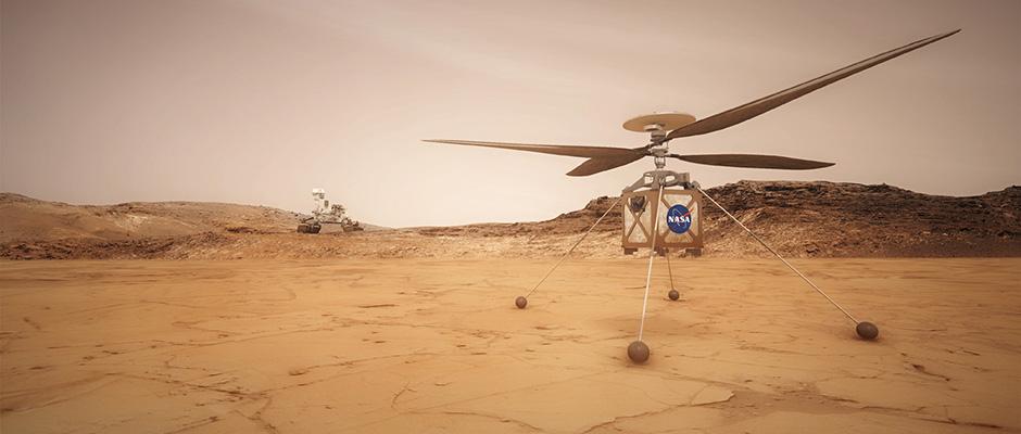 An artistic impression of the Mars helicopter. Image Credit: NASA/JPL-Caltech