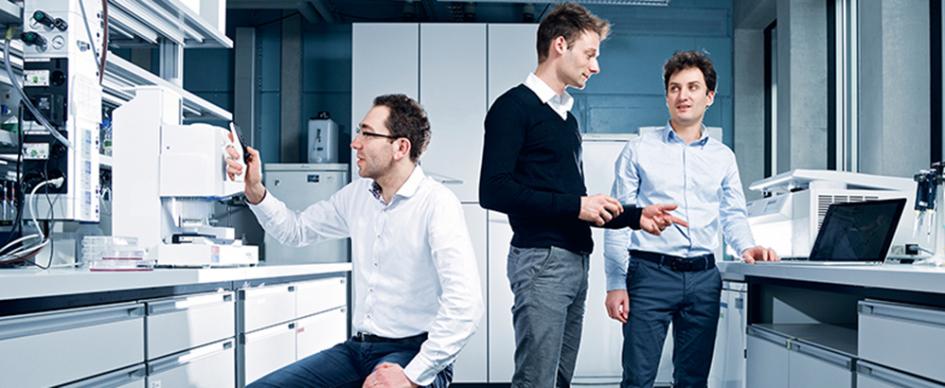 The three founders of InterAx Biotech Martin Ostermaier, Luca Zenone and Aurélien Rizk (from left to right) convinced investors with their platform. Image Credit: Paul Scherrer Institute