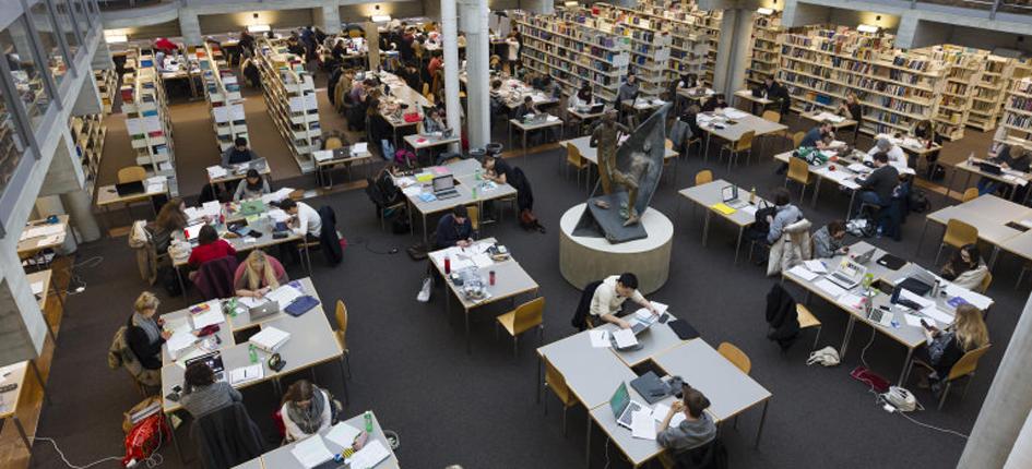Students in library.