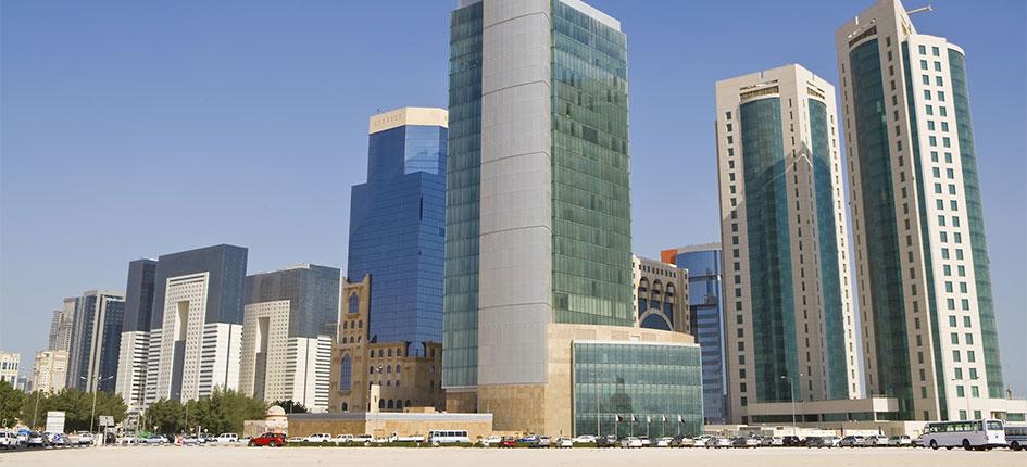 Skyscrapers and office buildings of the Doha Financial District Skyline, Qatar