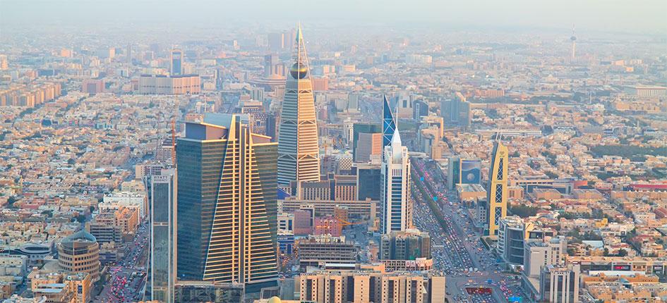 Luftansicht des Stadtzentrums in Riad, Saudi-Arabien