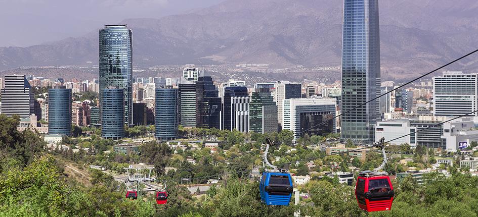 View of the business area of Santiago de Chile and construction of new skyscrapers