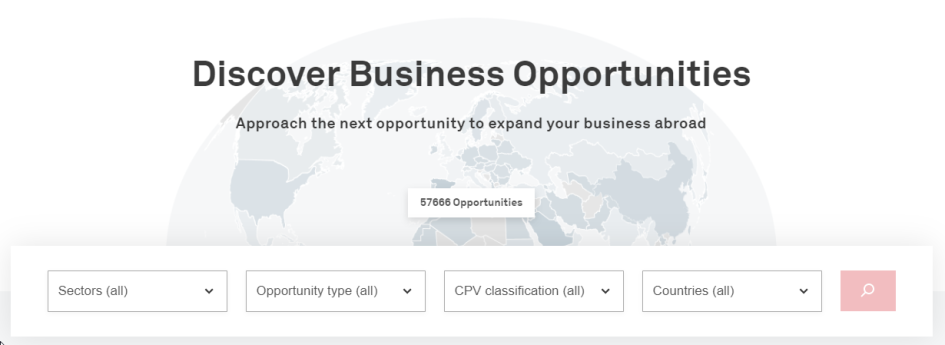 Screenshot of the business opportunites search tool
