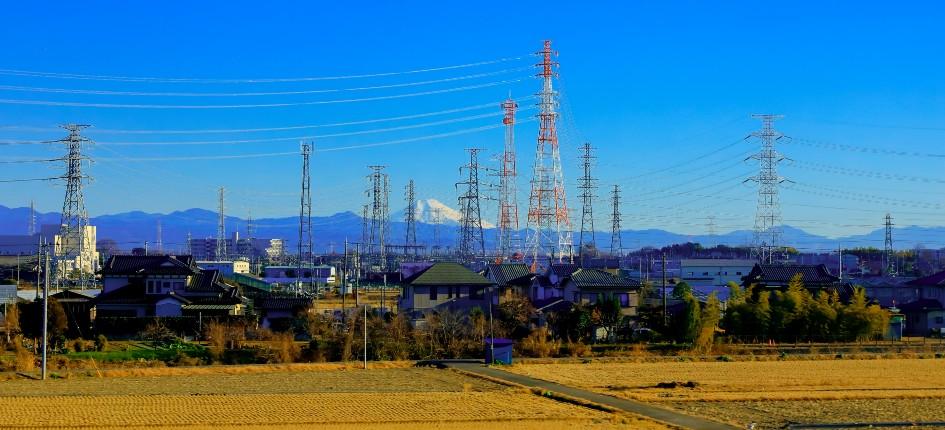 high voltage power supply tower cross along the agriculture,Japan
