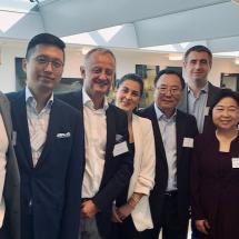 The GGBa and the DG DERI supported CanSino Biologics in setting up its activities in Geneva. From left to right : Denis Cavin (DG DERI), Shun Zhou (GGBa), Pierre Morgon, Lidia Kebbab, Chao Shoubai, Thomas Bohn (GGBa), Helen Mao, Jean-Denis Shu