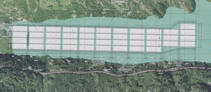 Une projection du futur parc solaire, qui couvrira une superficie de 19 hectares sur les 61 hectares du Lac des Toules (31%).