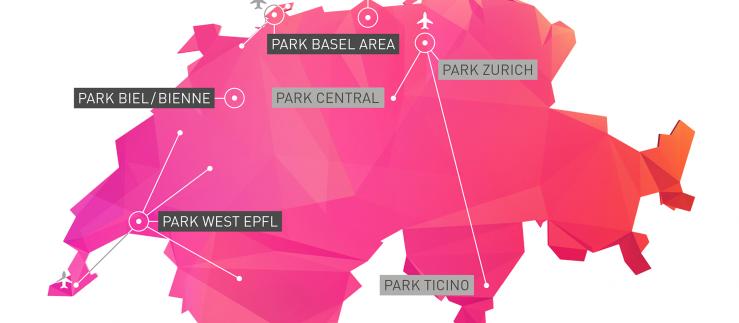 パーク・チューリヒのネットワークにパーク・セントラルとパーク・ティチーノが加わります。©Switzerland Innovation Park Zurich