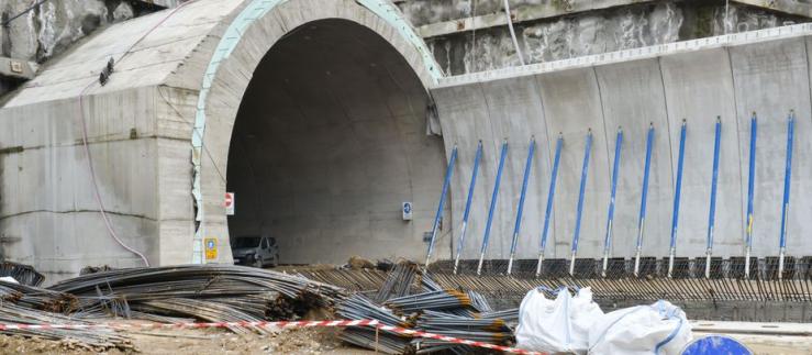 A tunnel entrance under construction.