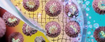 Künstlerische Darstellung der Gele, die einen viralen Impfstoff einkapseln. 
