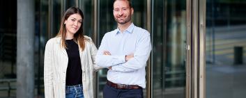 Nanoflex co-founder and CTO Christophe Chautems with Silvia Viviani, robotics engineer at the ETH spin-off. Image credit: Stefan Weiss / ETH Zurich