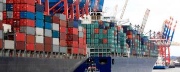 Schiffe beladen mit Containern im Hafen
