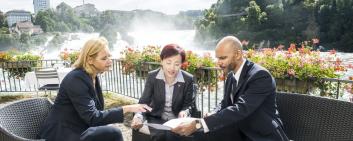 Reunión de negocios frente a las cataratas del Rin