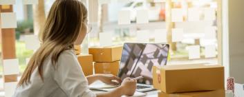 woman placing online shippment
